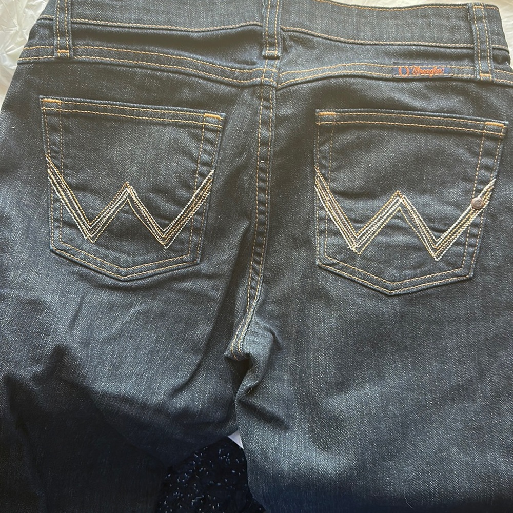 Wrangler Q-Baby SIZE 3/4 X 32 Mid-Rise BootCut Jeans Womens Embroidered Pocket